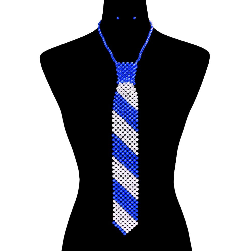 blue &amp; White pearl tie necklace