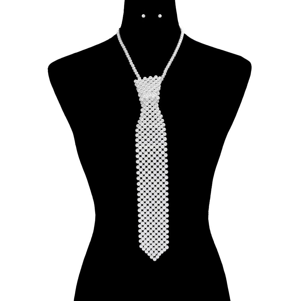 white pearl tie necklace