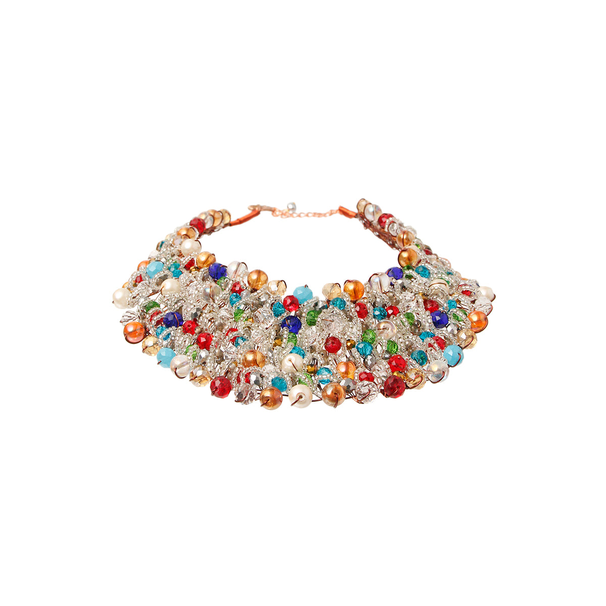 Clear Bead Copper Bib Necklace