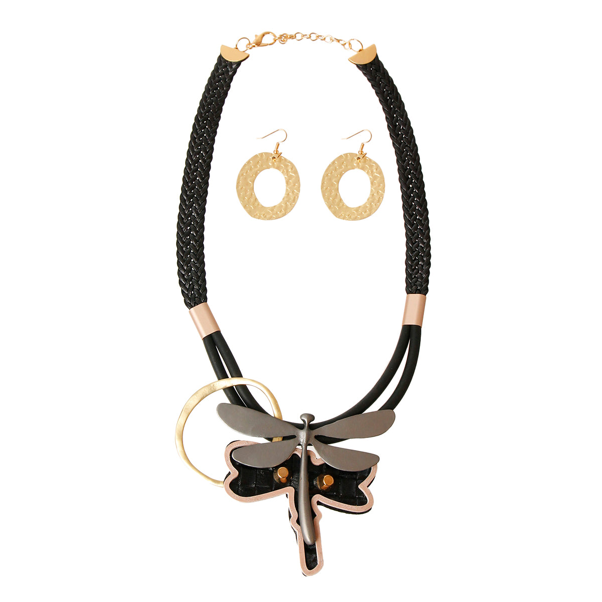 Black Braided Leather Dragonfly Set