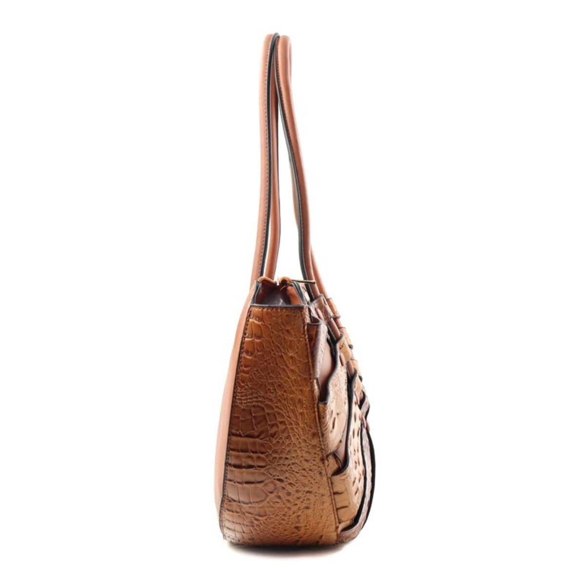 Brown Croc Half Moon Tote Handbag