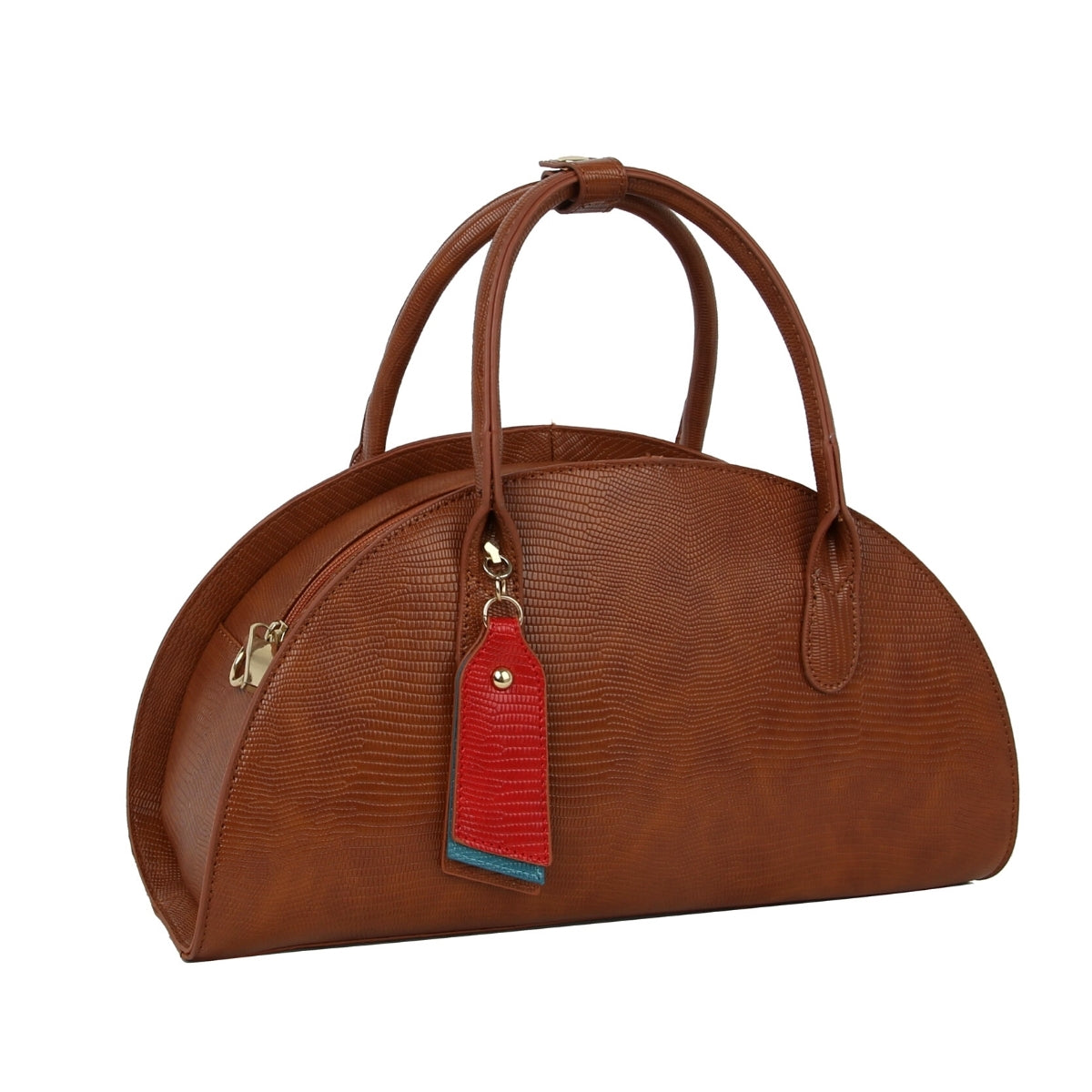 Brown Snake Leather Half Moon Bag
