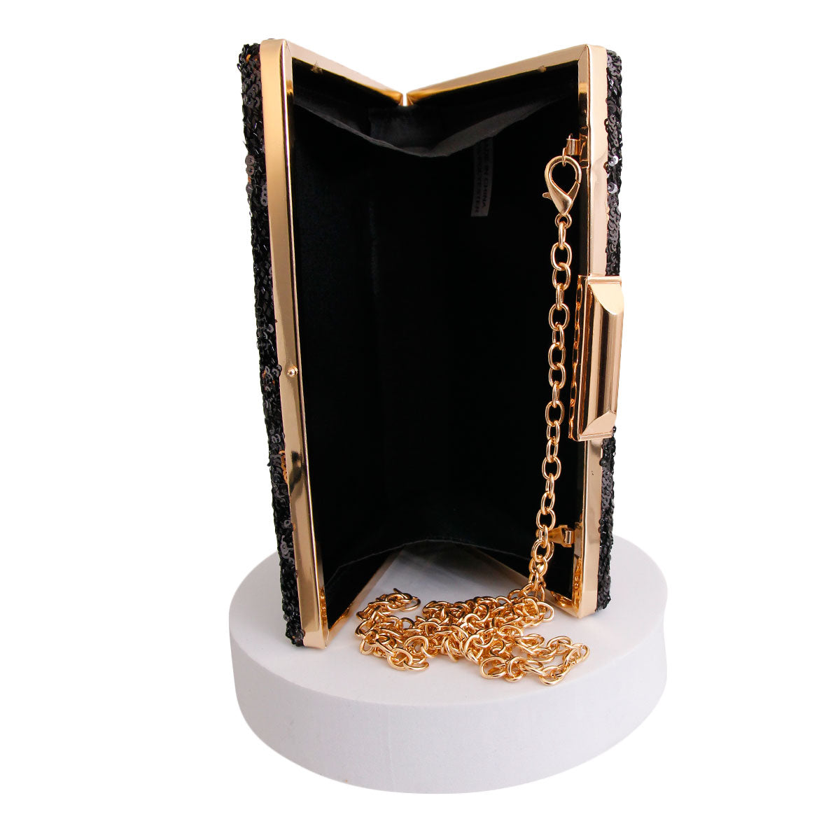 Black Leopard Sequin Hardcase Clutch