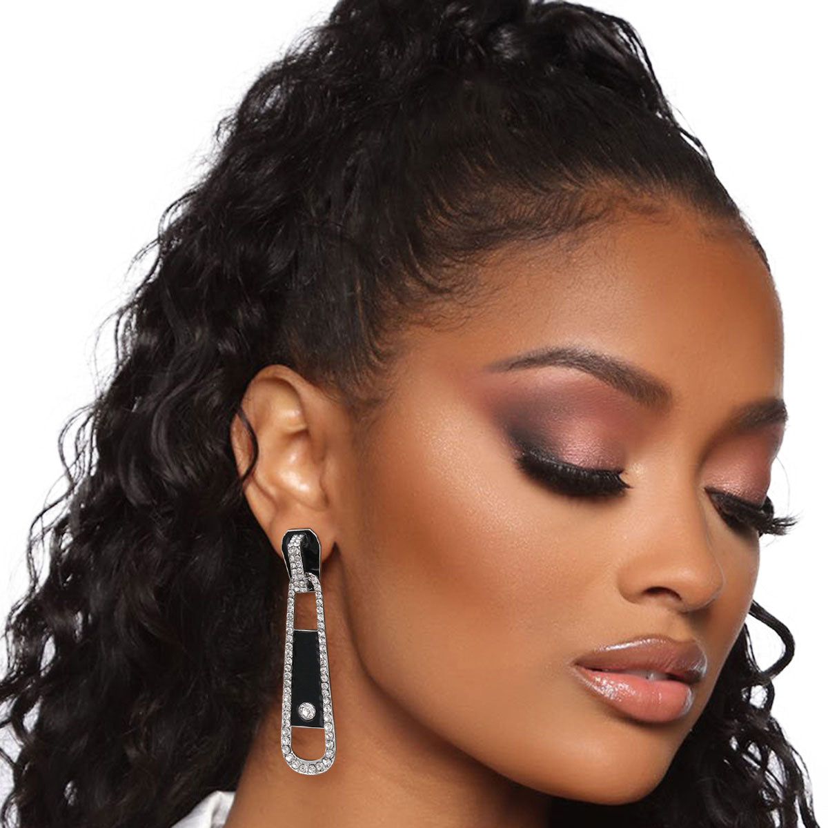 Black Silver Zipper Drop Earrings